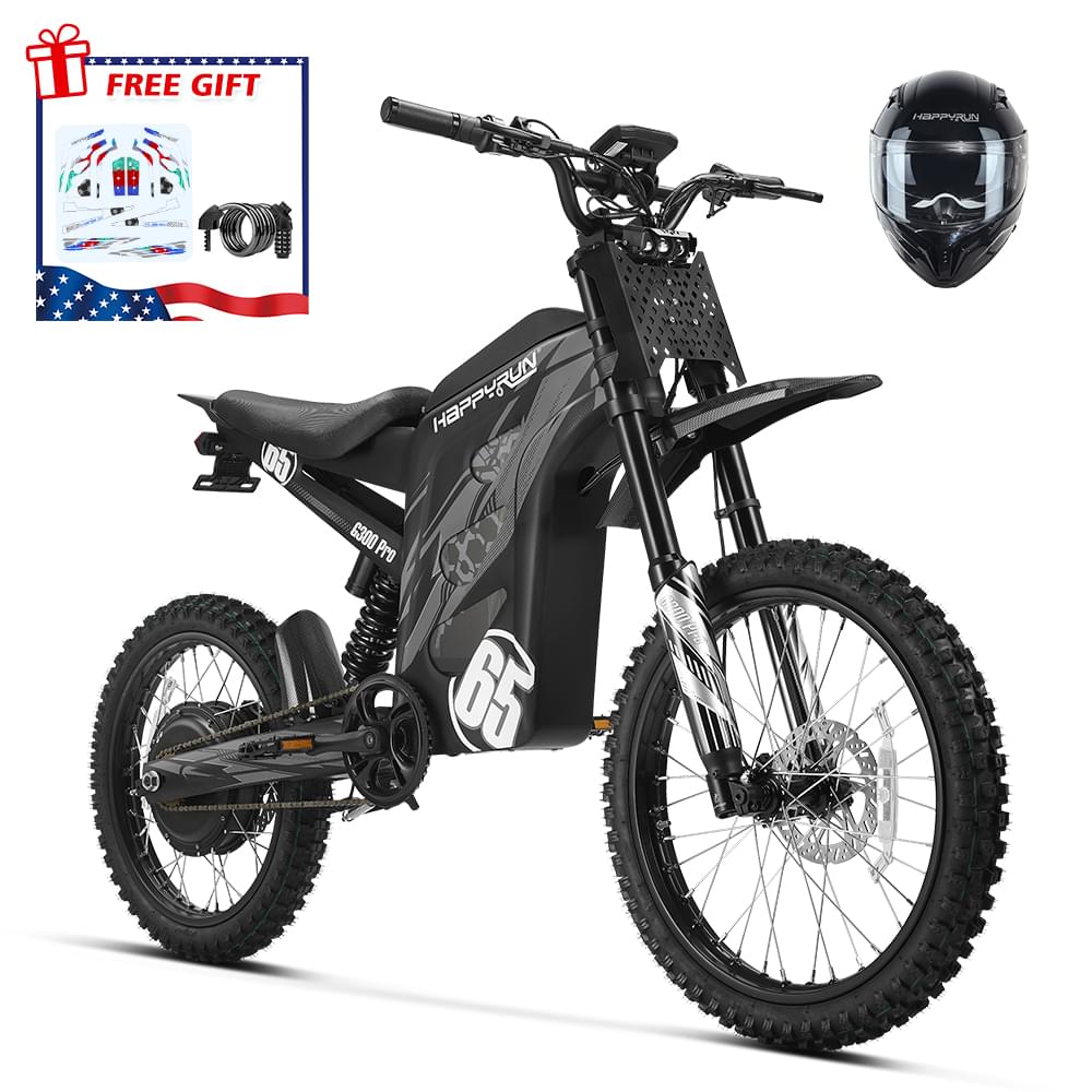 HappyRun 6500W Electric Dirt Bike G300 Pro - Black + Helmet(L)