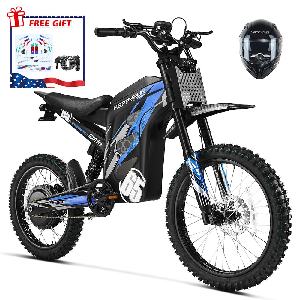 HappyRun 6500W Electric Dirt Bike G300 Pro - Blue + Helmet(L)