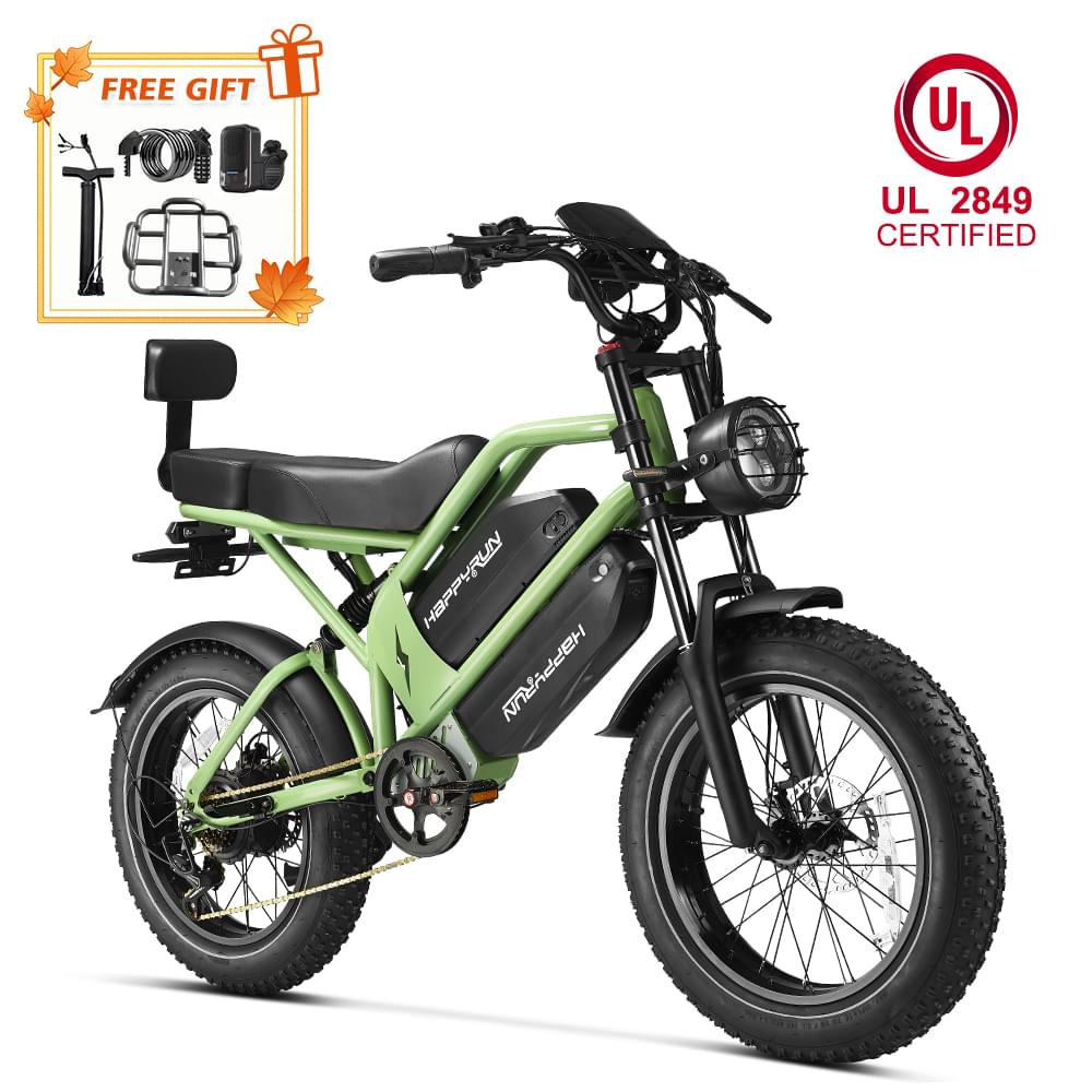 HappyRun G70 UL 2849 Certified Dual Battery Fast Electric Cargo Bike for Sale - Green